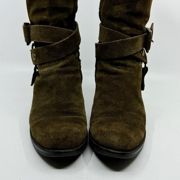 POLLINI Way-out Olive Suede Buckle Riding Boots - Picture 6 of 10